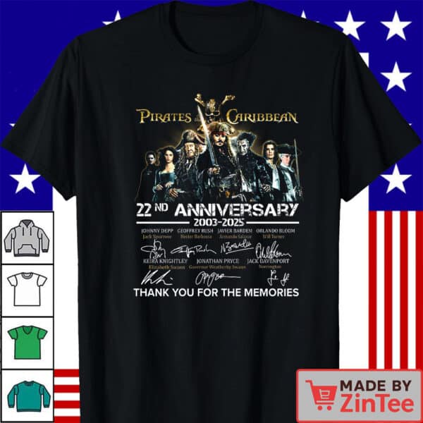 22nd Anniversary 2003-2025 Pirates Of The Caribbean Signatures Tshirt Men Shirt