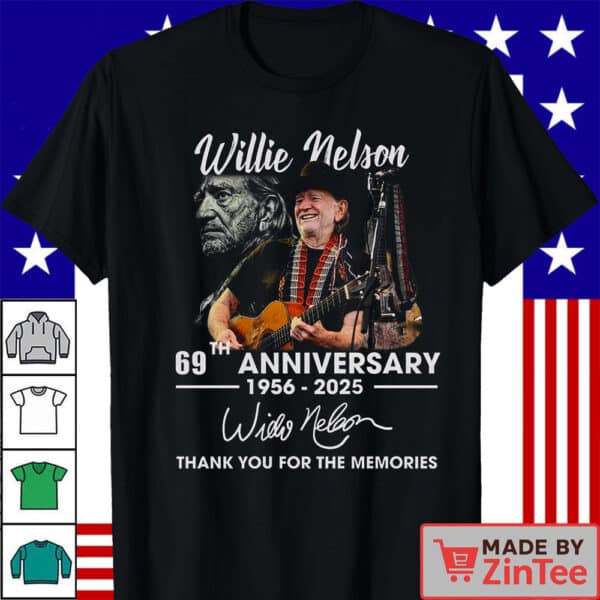 Vintage Willie Nelson 69th Anniversary 1933 - 2025 Thank You For The Memories Shirt
