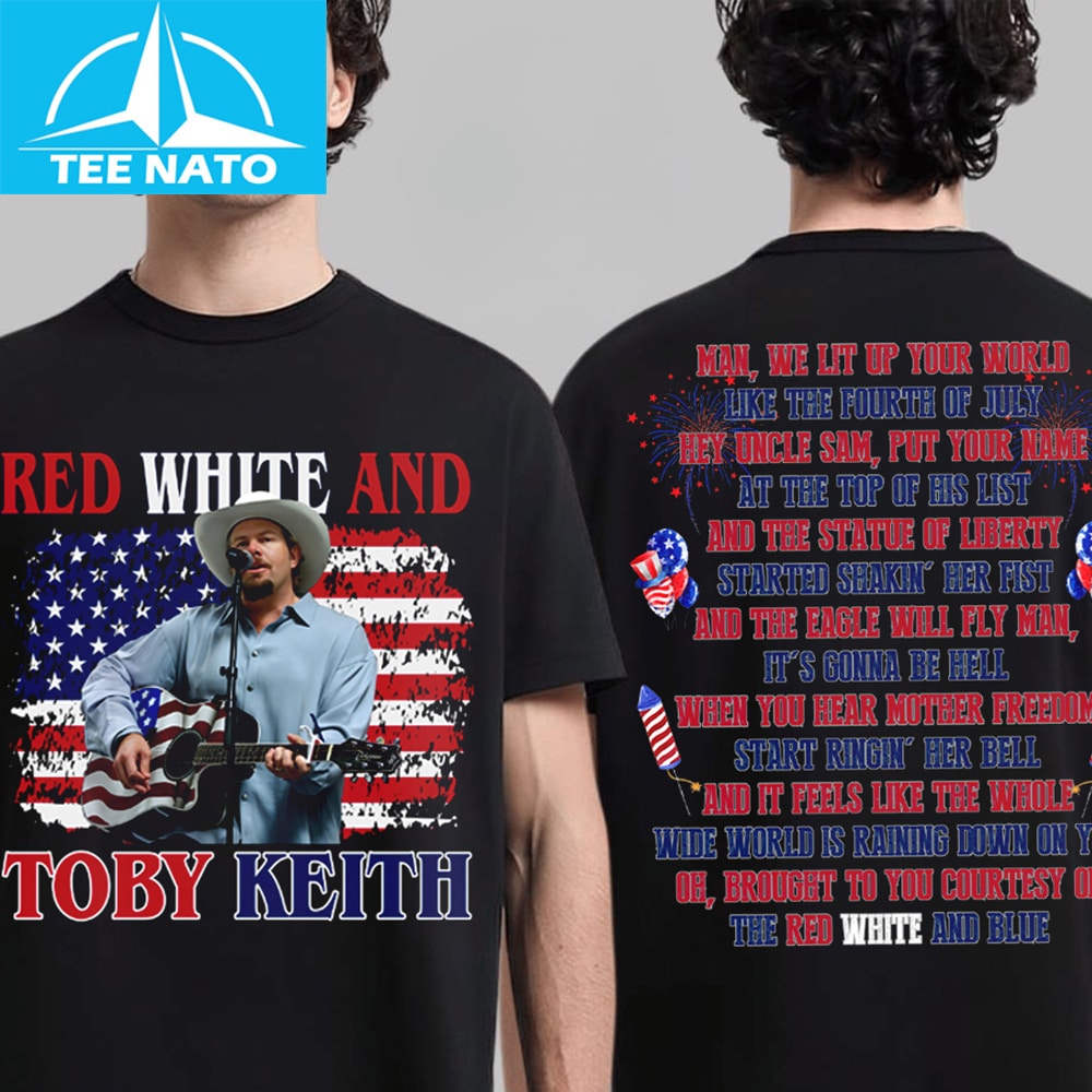 A person wearing a Toby Keith shirt with denim for a festive look.