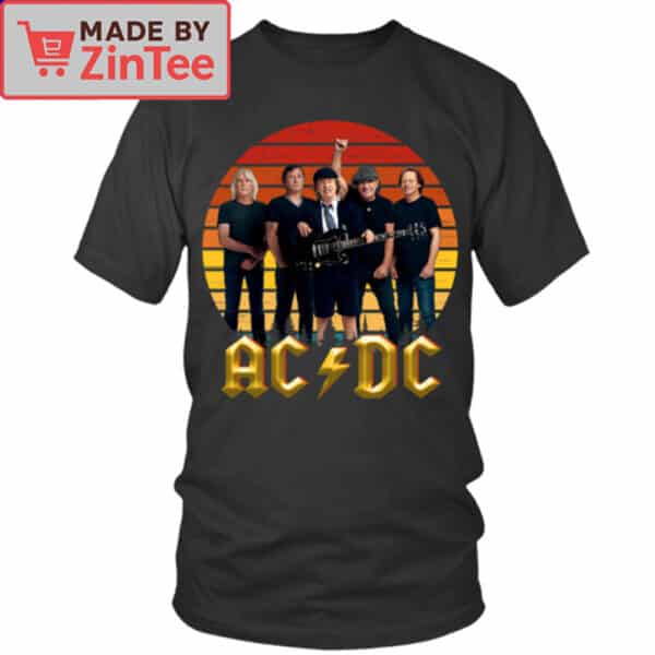 AC/DC Retro Sunset Band T-Shirt – Vintage Gold Logo Rock Tee for Classic Music Fans