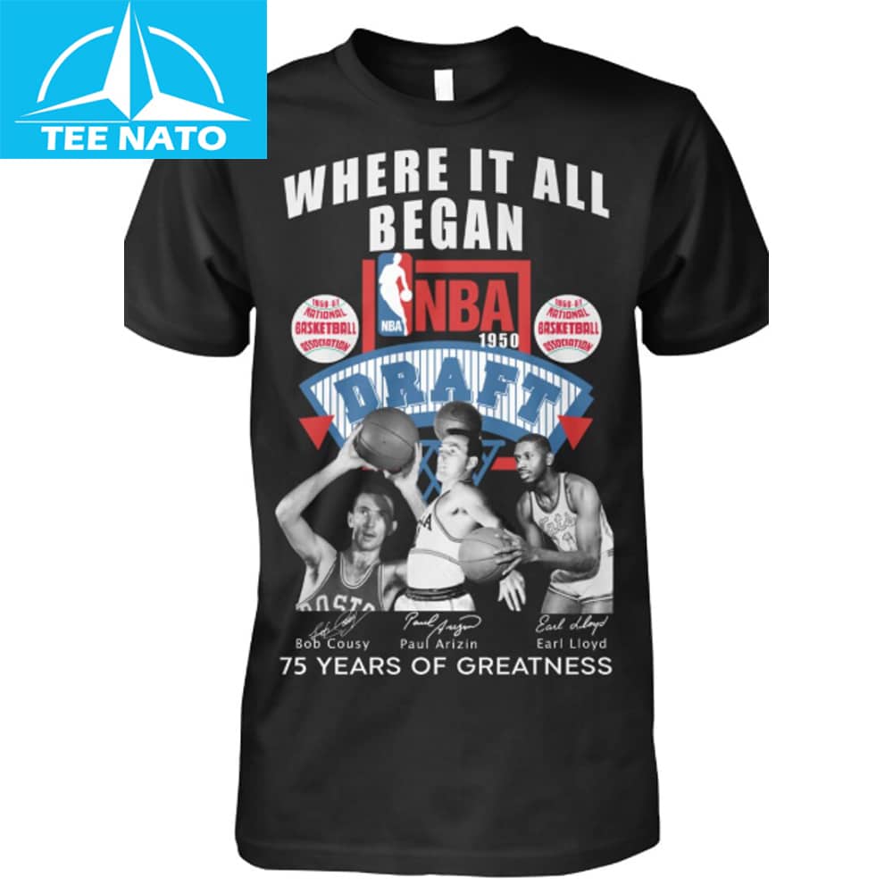 A commemorative T-shirt celebrating the 75th anniversary of the NBA's 1950 Draft.